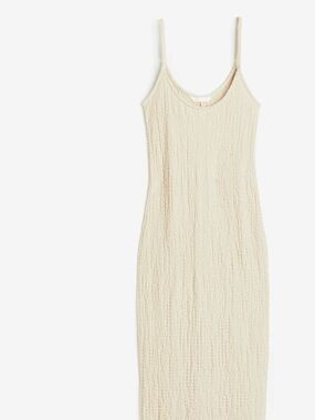 Textured H&M Mid Calf Slip Dress, Cream, Medium